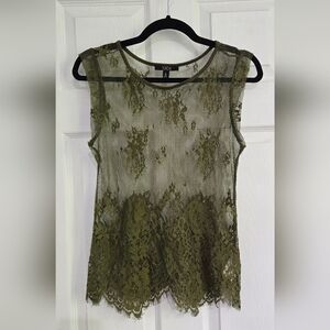 Forest Green Sleeveless Lace Blouse | Size S